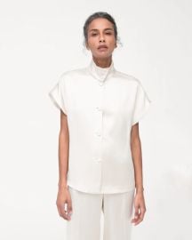 Mock Neck Buttoned Top Cream Another Tomorrow at Another Tomorrow