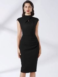 Mock Neck Keyhole Dress at Shein