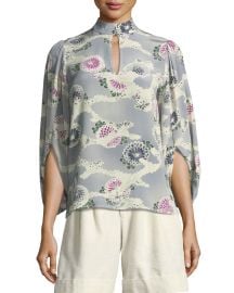 Mock-Neck Silk Kimono Blouse at Bergdorf Goodman