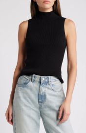 Mock Neck Sleeveless Rib Sweater at Nordstrom