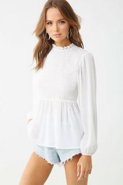 Mock Neck Smocked Top at Forever 21