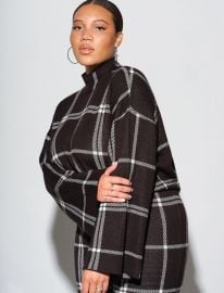 Mock Neck Windowpane Plaid Sweater  Women39s Plus Size Tops at ELOQUII