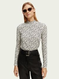 Mock neck printed long-sleeve shirt T-shirts ls Ladies Clothing at Scotch Soda at Scotch & Soda