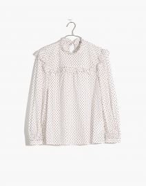 Mockneck Ruffle Top in Flocked Dot at Madwell