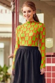 Modcloth Checkered You Got This Mock Nexk Top Knit Christmas Trees Green Red L eBay at eBay