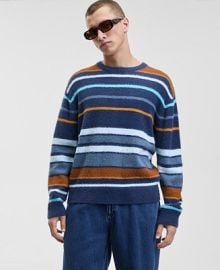 Mode of One Menx27s Relaxed Fit Long Sleeve Fuzzy Striped Crewneck Sweater Macyx27s Exclusive - Macyx27s at Macys