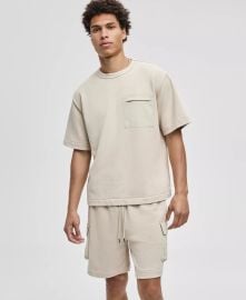 Mode of One Mixed Relaxed Fit French Terry Pocket T Shirt in Dark Ecru at Macys