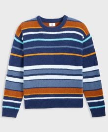 Mode of One Relaxed Fit Long Sleeve Fuzzy Striped Crewneck Sweater at Macys
