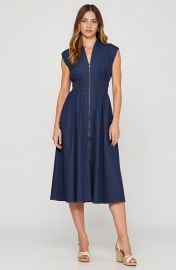 Modenaire Zip Front Sleeveless Denim Midi Dress with Smocked Waist Detail at Nordstrom