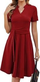 Mokayee Womens Summer Short Sleeve V Neck Fit and Flare A Line Business Casual Wedding Guest Work Dresses with Pockets at Womens Clothing store at Amazon