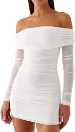 Mokoru Women's Elegant Off Shoulder Bodycon Cocktail Party Mini Dress | Elegant Mesh Long Sleeve Ruched Bodycon Short Dresses at Amazon