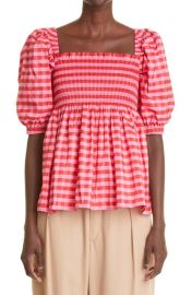 Molly Goddard Womens Axel Gingham Smocked Taffeta Top at Nordstrom