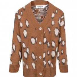 Molo Deer Graphic Print Buttoned Knit Cardigan in BrownBAMBINIFASHIONCOM at BambiniFashion