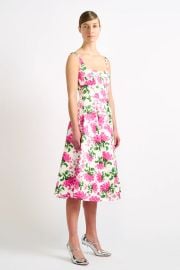 Mona Pink Forget-Me-Not Floral Print Tafetta Faille Dress at Emilia Wickstead