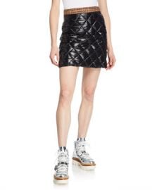 Moncler Quilted Down-Fill Skirt w  Plaid Trim at Neiman Marcus