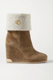 Moncler W Short shearling-lined suede wedge ankle boots at Net a Porter