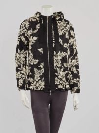 Moncler White/Black Floral Printed Nylon Zip Up Morion Jacket Size 00/XXS| Yoogi\'s Closet at Yoogi Closet