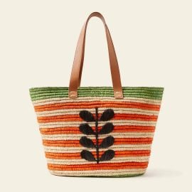 Monday Raffia Basket Bag For Women - Puffin Orange Stripe Orla Kiely at Orla Kiely