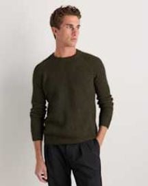 Mongolian Cashmere Fisherman Crewneck Sweater in Olive Twist at Quince