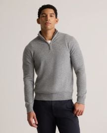Mongolian Cashmere Quarter Zip Sweater in Heather Grey at Quince