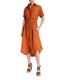 Monili-Beaded Short-Sleeve Safari Dress by Brunello Cucinelli at Neiman Marcus