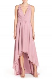 Monique Lhuillier Bridesmaids Deep V-Neck Chiffon High Low Gown at Nordstrom