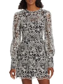 Monique Lhuillier Embroidered Floral Long Sleeve Mini Dress on SALE at Saks Off 5th