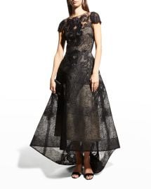 Monique Lhuillier Embroidered Lace High Low Gown at Neiman Marcus