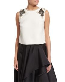 Monique Lhuillier Jewel Neck Embellished Shell at Neiman Marcus