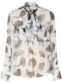 Monkey Print Silk Pussy-Bow Blouse by Burberry at Farfetch