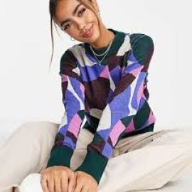 Monki Knitted Sweater in Multi Abstract Print Sweater at Monki