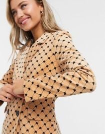 Monki Nova two-piece heart chain print blazer in beige at ASOS