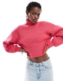 Monki cropped high neck sweater in pink at ASOS