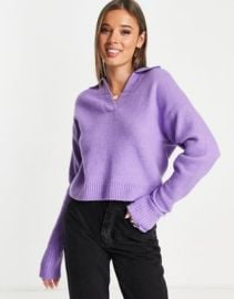 Monki knitted sweater with collar in lilac at ASOS