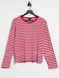 Monki long sleeve stripe t-shirt in red at Asos