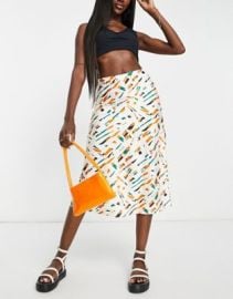 Monki midi skirt in all over print at ASOS