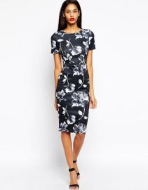 Mono Floral Bodycon Dress at ASOS