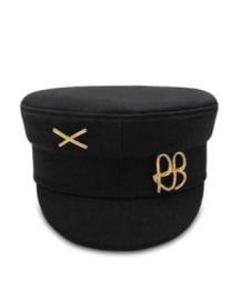 Monogram Embellished Black Baker Boy Cap at Bloomingdales