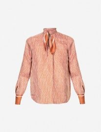 Monogram-print silk-twill blouse at Selfridges