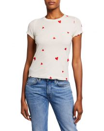 Monrow Allover Embroidered Hearts Tee at Neiman Marcus