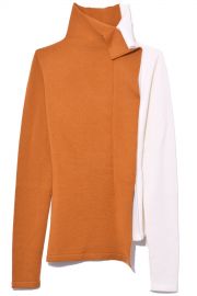 Monse Half and Half Ruffle Turtleneck in Mustard/Ivory at Hampden Clothing