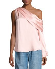 Monse One-Shoulder Long-Sleeve Draped Top  Blush   Neiman Marcus at Neiman Marcus