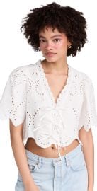 Moon River Puff Sleeve Eyelet Top With Front Ties Ivory M at Shopbop