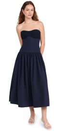 Moon River Sleeveless Shirred Midi Dress Navy M at Shopbop