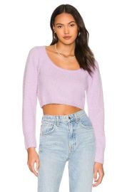 More To Come Kimberly Fuzzy Crop Sweater in Lavender at Revolve