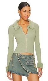 More To Come Natalie Knit Zip Cardigan In Sage at Revolve