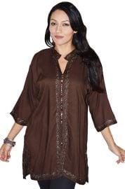 Moroccan Tunic Caftan Shirt Cotton Blouse Swim Suit Cover-up Brown SML-MED at eBay