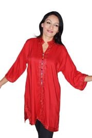 Moroccan Tunic Caftan Shirt Cotton Blouse Swim Suit Cover-up Red Large to Xlarge at eBay