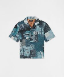 Mosaic Tapestry Button Down Short Sleeve Knit Shirt - Blue Reason Clothing at Reason