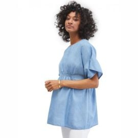 Motherhood Maternity-smocked Waist Maternity Blouse-chambray-l Target at Target